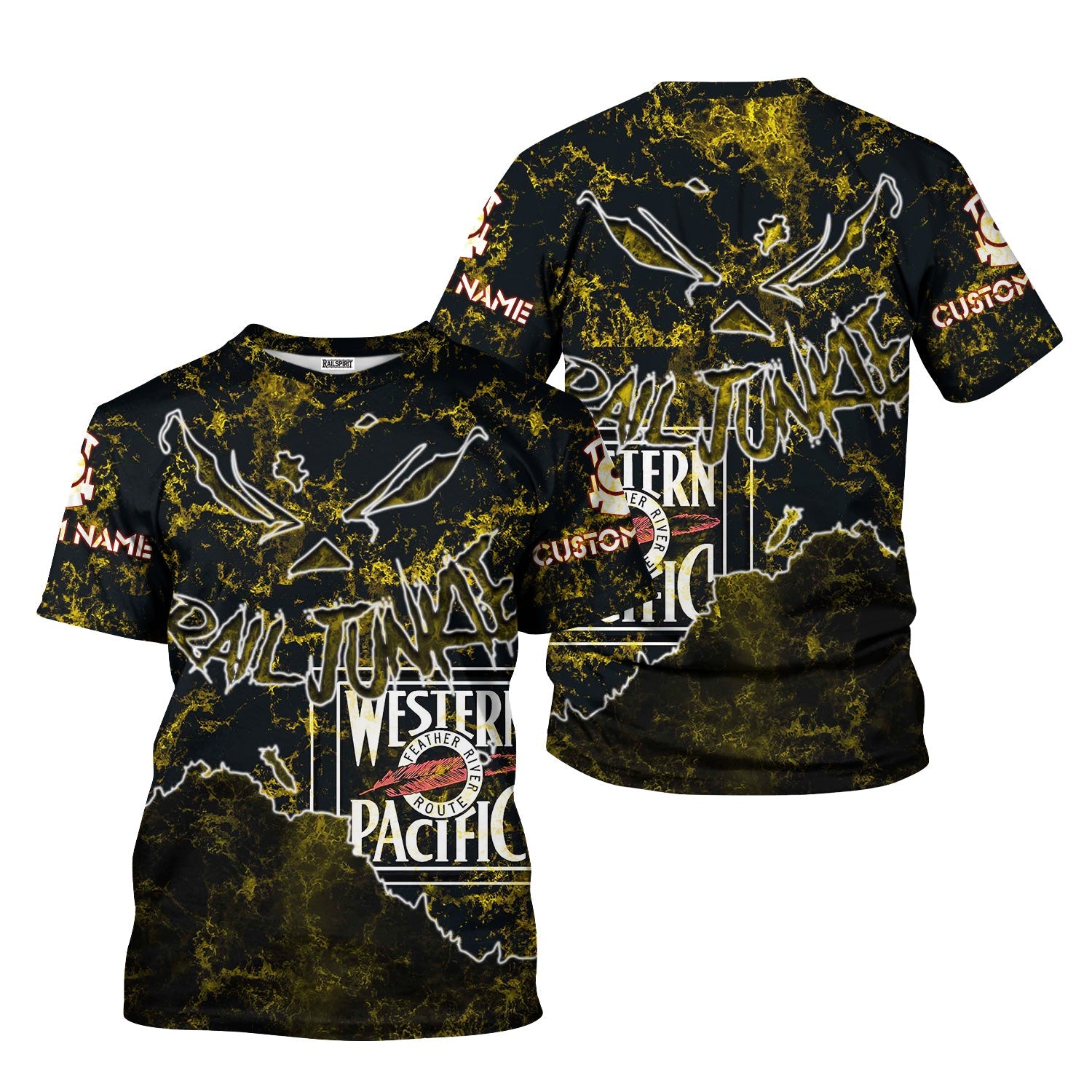 Railspirit Personalized Western Pacific Railroad T-Shirt Torn Graphic Style Train Shirt For Rail Junkie