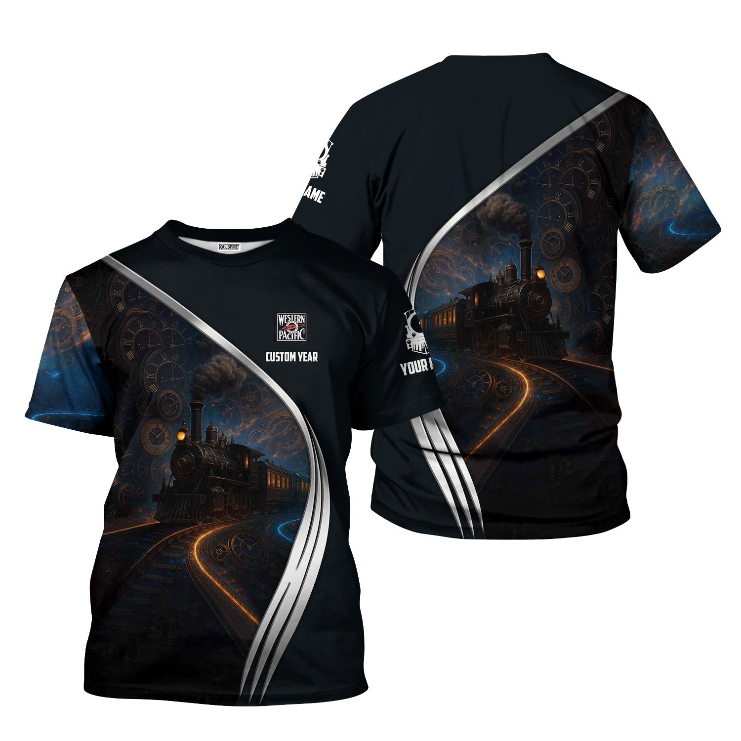 Railspirit Personalized Western Pacific Railroad T-Shirt Steampunk Locomotive with Custom Year Train Shirt