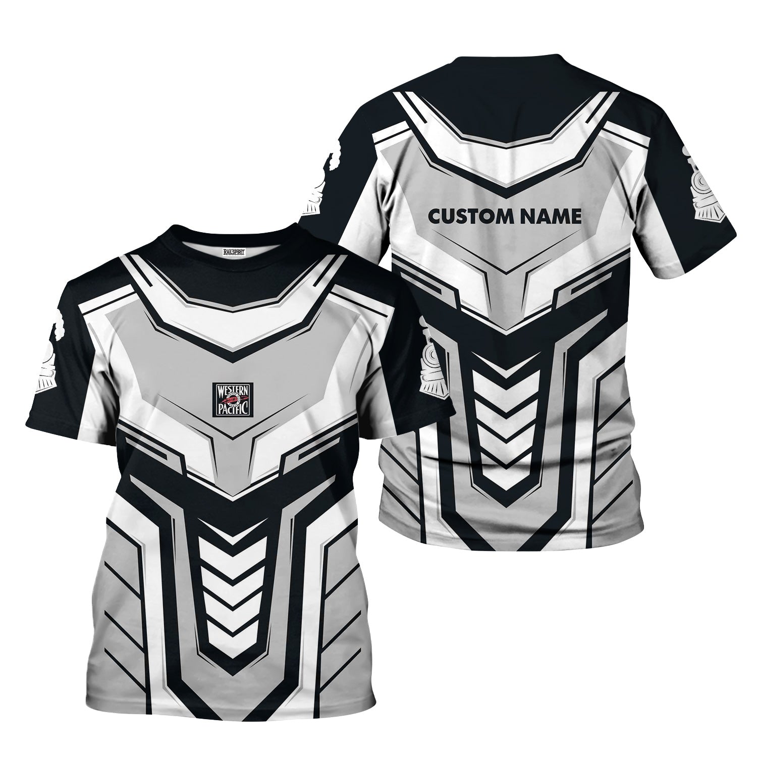 Railspirit Personalized Western Pacific Railroad T-Shirt Armor-Inspired Design Train Shirt All Over Print
