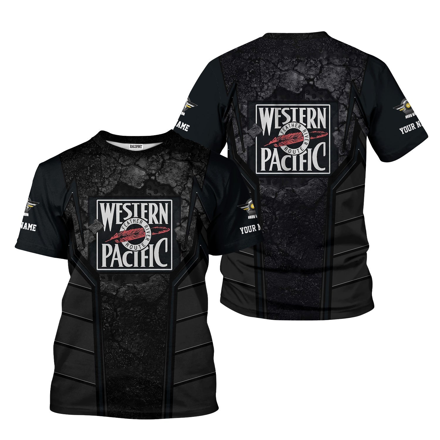Railspirit Personalized Western Pacific Railroad T-Shirt Cracked Metal Design Train Shirt for Rail Enthusiasts