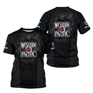 Railspirit Personalized Western Pacific Railroad T-Shirt Cracked Metal Design Train Shirt for Rail Enthusiasts