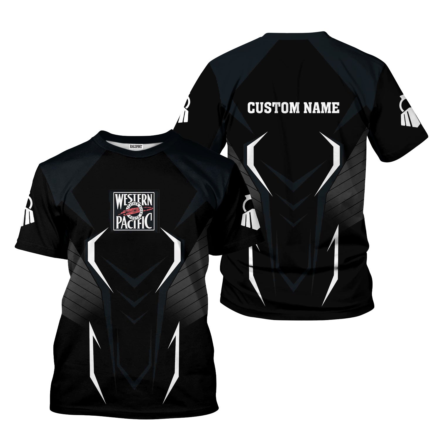 Railspirit Personalized Western Pacific Railroad T-Shirt Dynamic Design Style Perfect Shirt for Train Enthusiasts