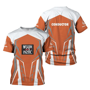 Railspirit Personalized Western Pacific Railroad T-Shirt Futuristic Design with Custom Job Train Shirt