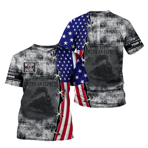 Railspirit Personalized Western Pacific Railroad T-Shirt Retro American Express Train With USA Flag Shirt
