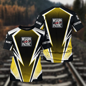 Railspirit Personalized Western Pacific Railroad T-Shirt Lightning Graphic Style Shirt Gift Idea For Train Lover