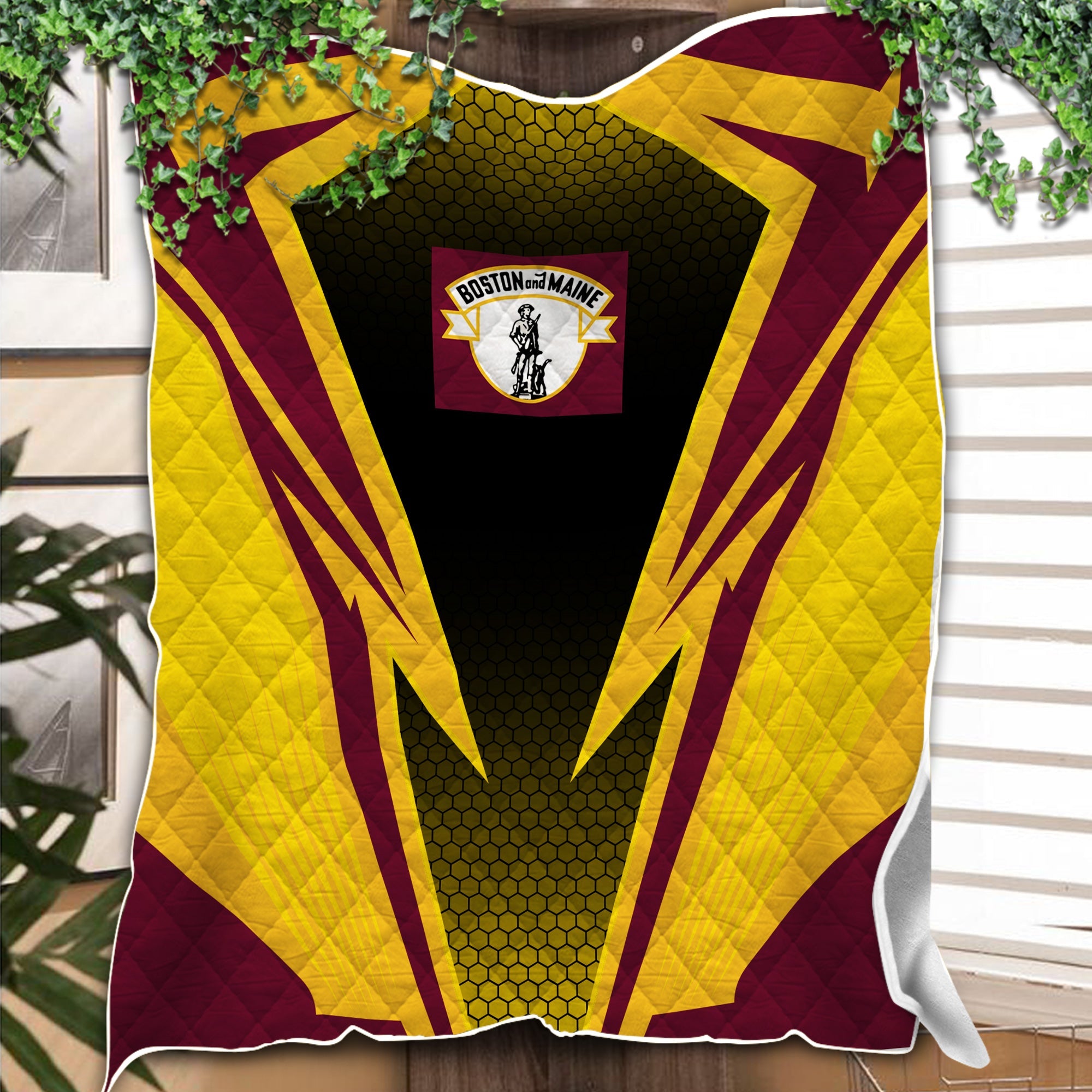 Railspirit Boston and Maine Railroad Premium Quilts Lightning Graphic Style Premium Quilts Gift Idea For Train Lover