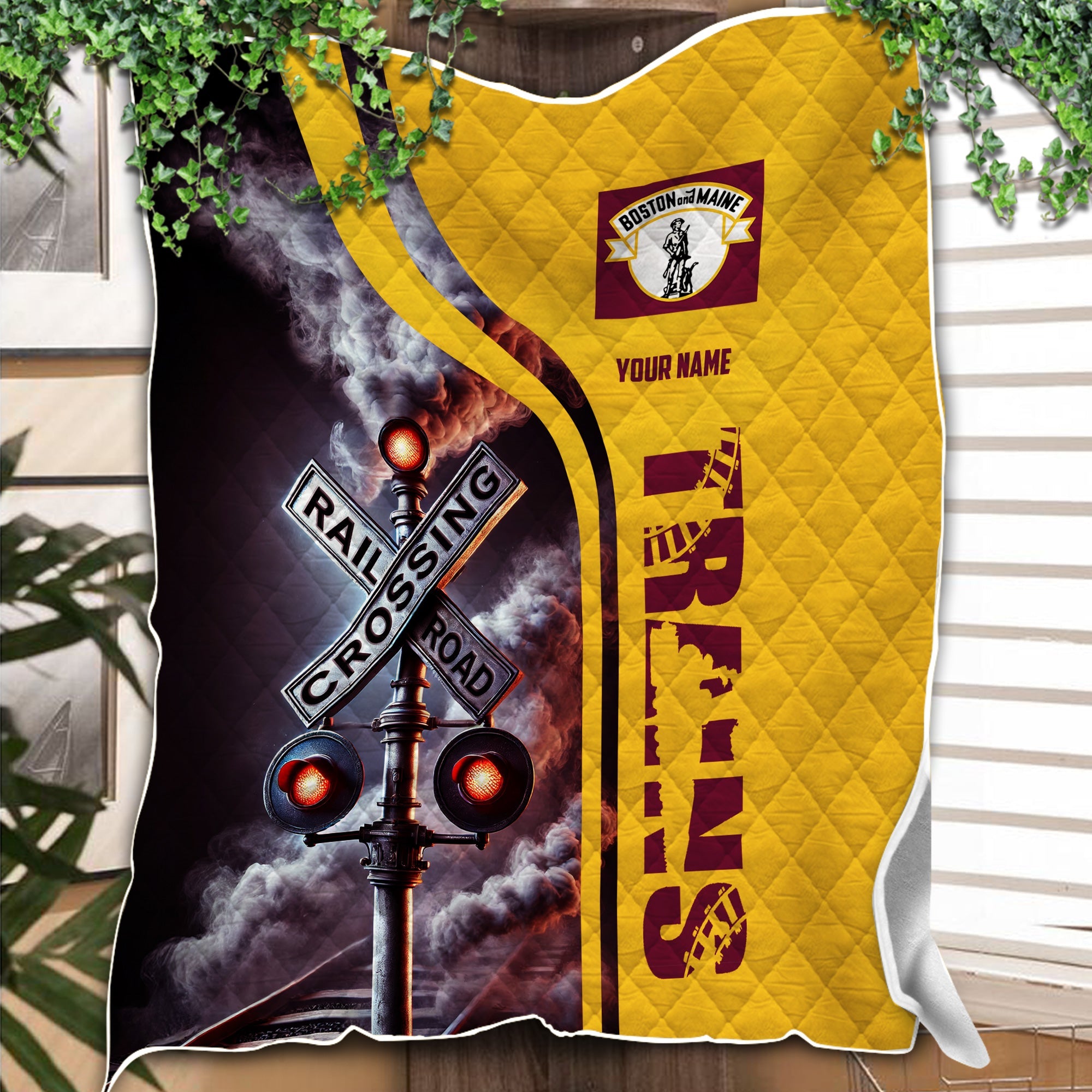 Railspirit Personalized Boston and Maine Railroad Premium Quilts Railroad Crossing Sign Quilts All Over Print