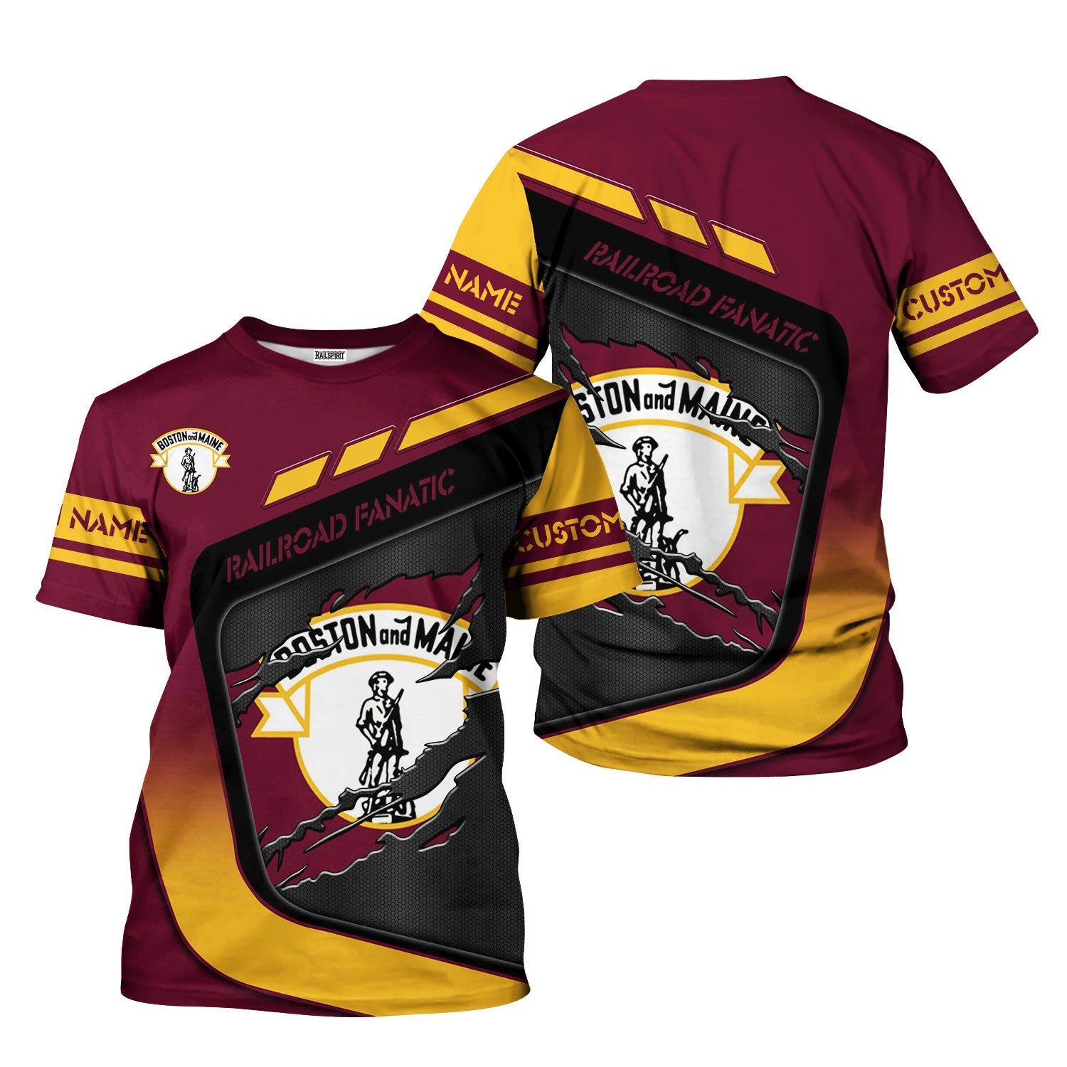 Railspirit Personalized Boston and Maine Railroad T-Shirt Ripped Texture Style Train Shirt For Railroad Fanatic