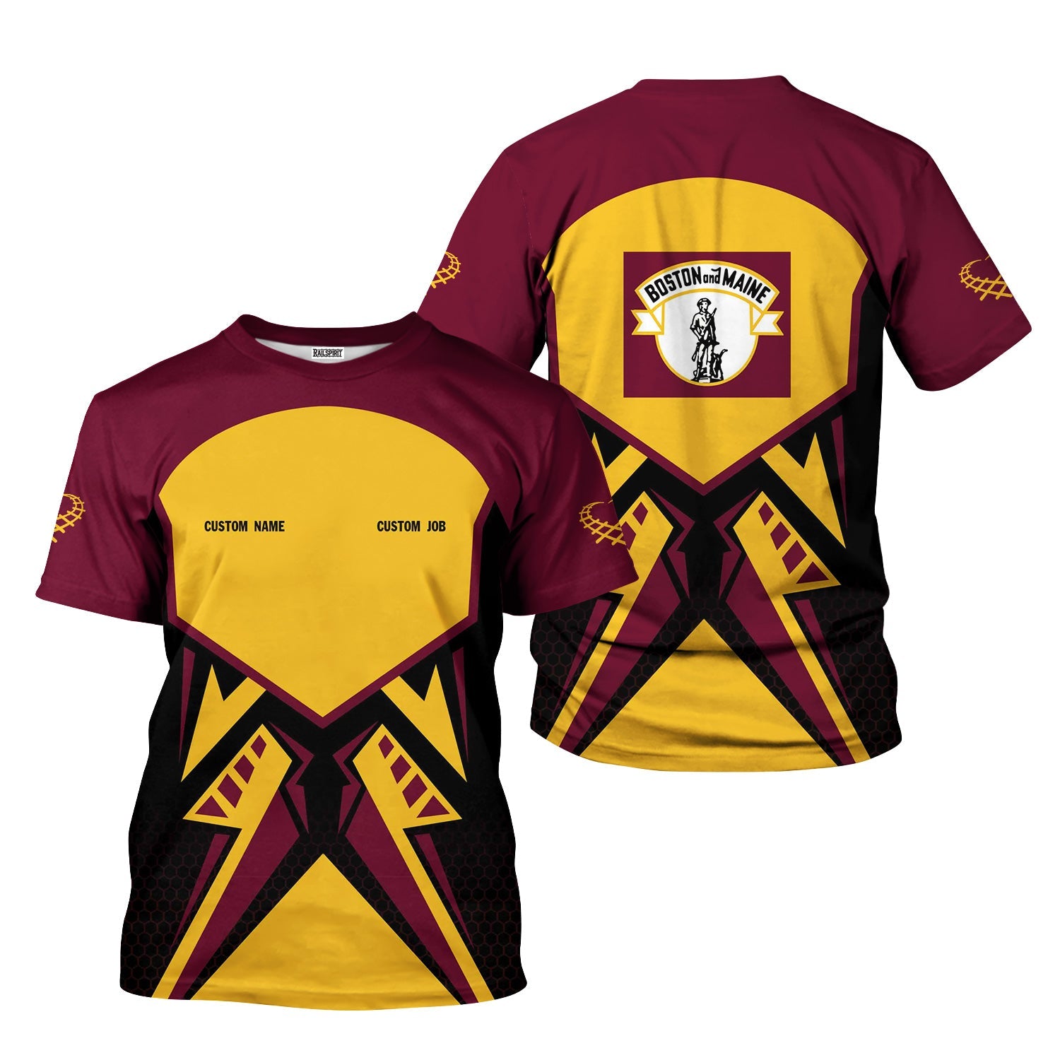 Railspirit Personalized Boston and Maine Railroad T-Shirt Vibriant Style with Custom Position Train Shirt