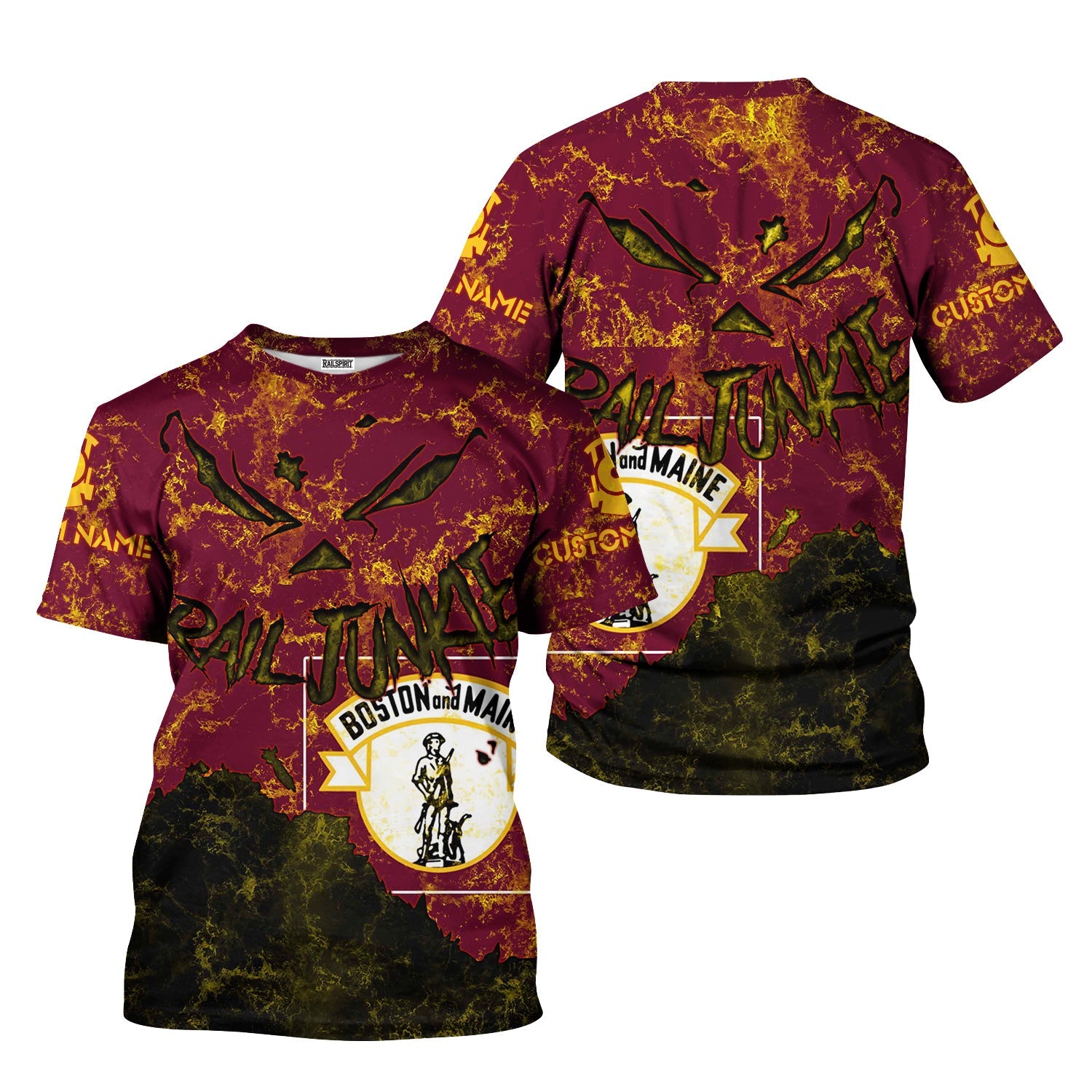 Railspirit Personalized Boston and Maine Railroad T-Shirt Torn Graphic Style Train Shirt For Rail Junkie