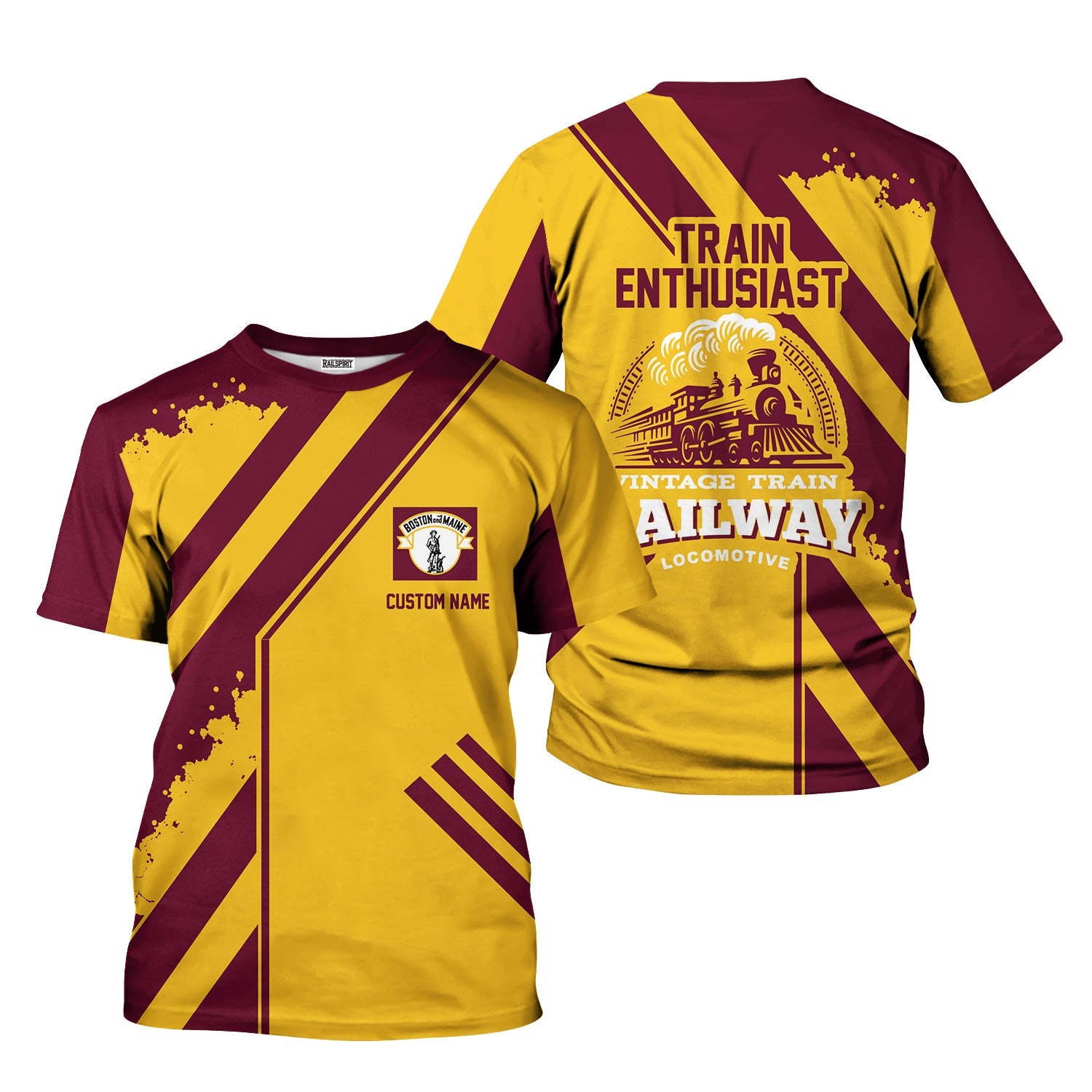 Railspirit Personalized Boston and Maine Railroad T-Shirt Locomotive Design Train Shirt for Train Enthusiast