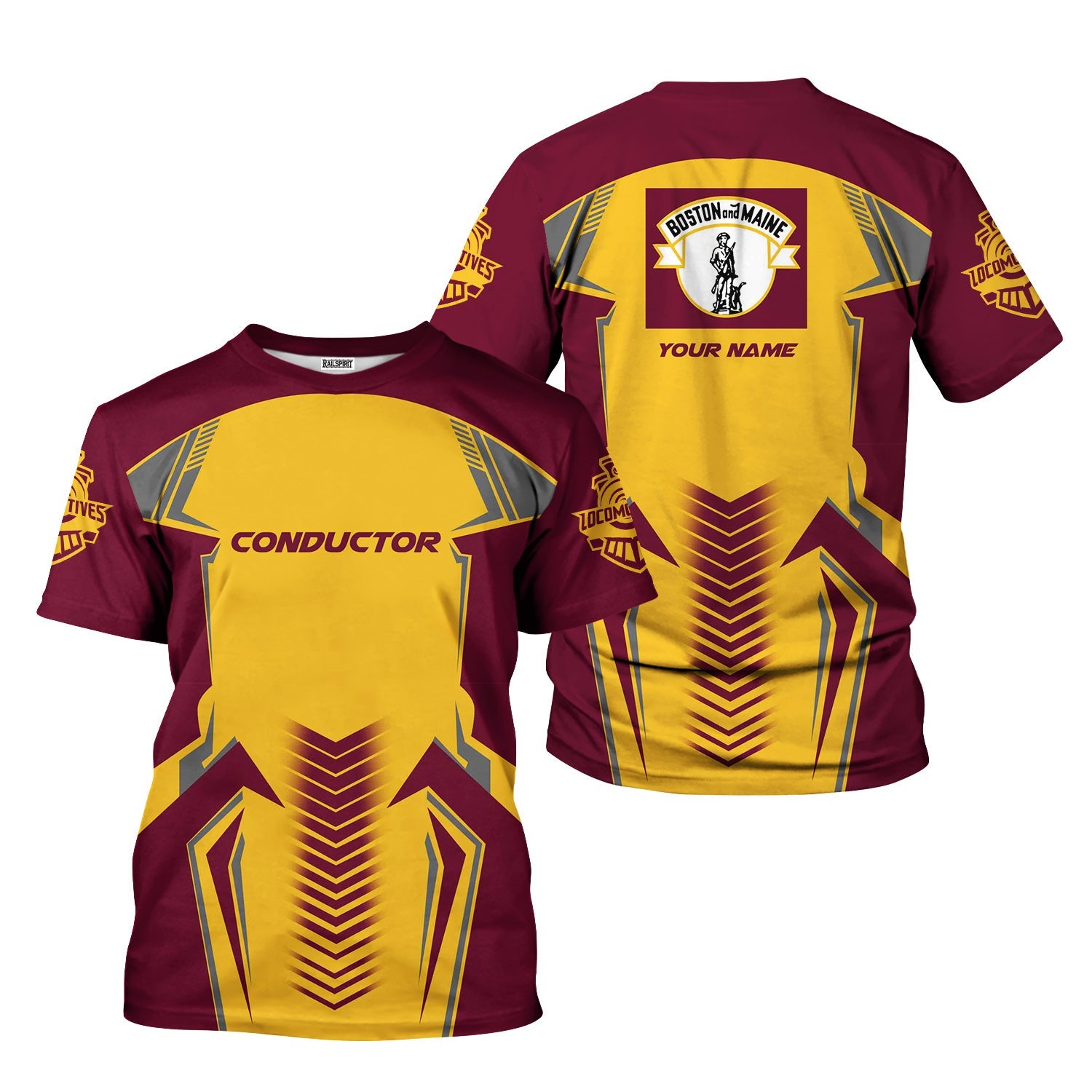 Railspirit Personalized Boston and Maine Railroad T-Shirt Standout Style with Custom Position Train Shirt