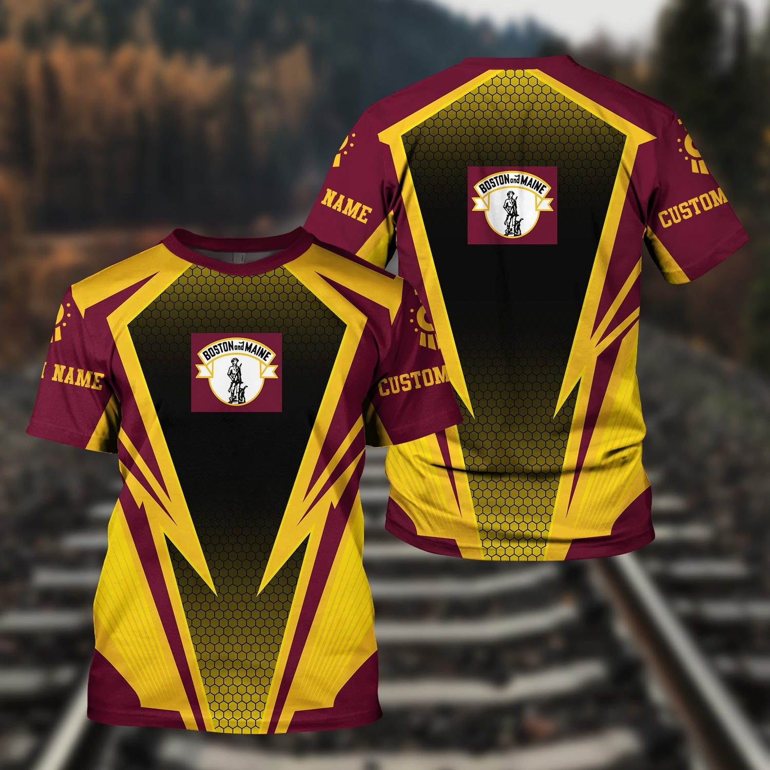 Railspirit Personalized Boston and Maine Railroad T-Shirt Lightning Graphic Style Shirt Gift Idea For Train Lover