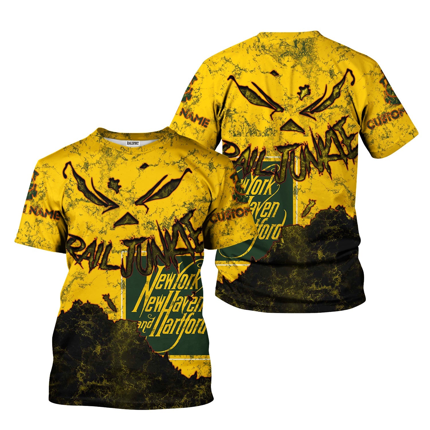 Railspirit Personalized New York, New Haven and Hartford Railroad T-Shirt Torn Graphic Style New Haven Railroad Train Shirt For Rail Junkie