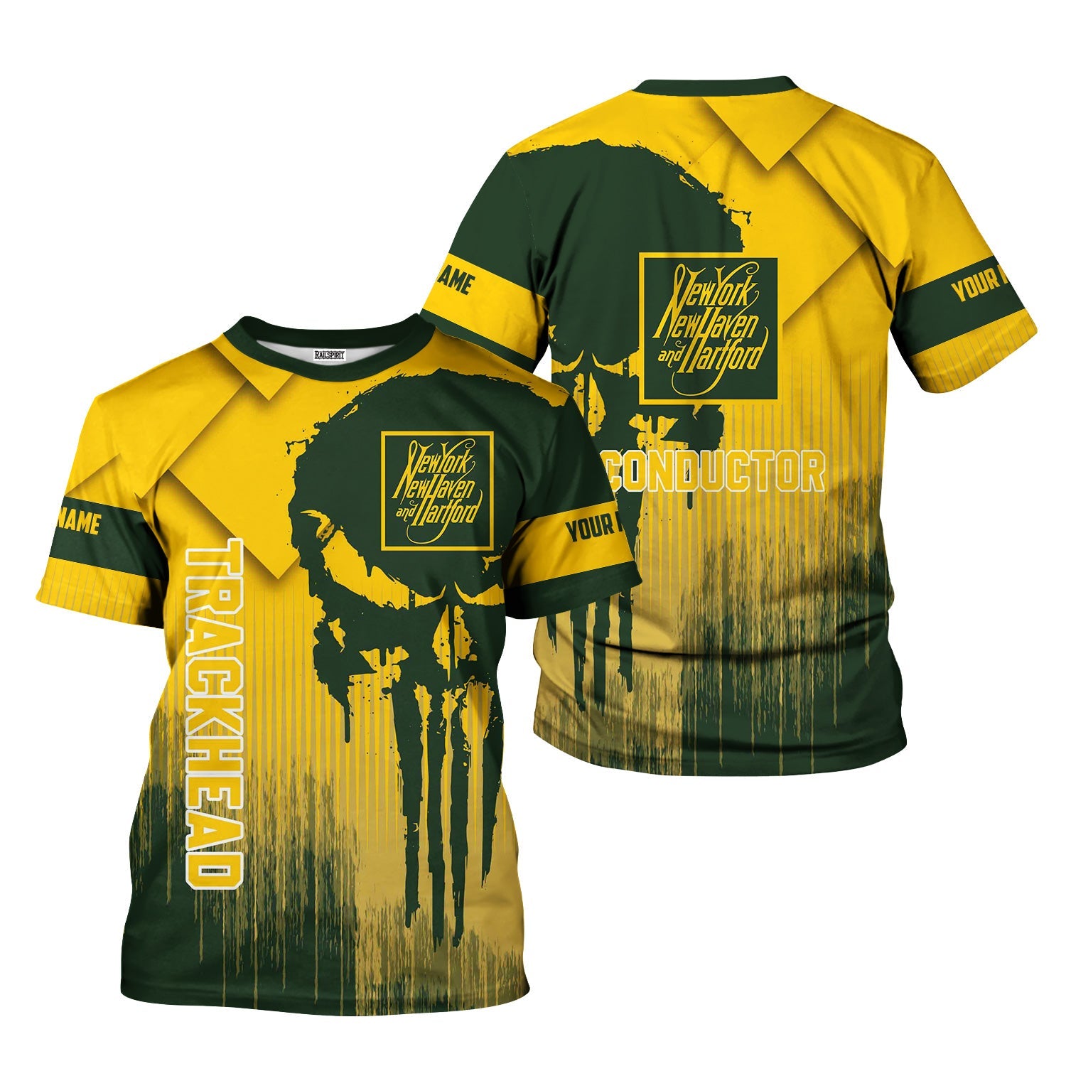 Railspirit Personalized New York, New Haven and Hartford Railroad T-Shirt Skull Design with Custom Job New Haven Railroad Train Shirt