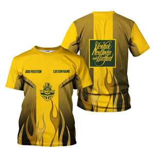 Railspirit Custom Name and Job Title New York, New Haven and Hartford Railroad T-Shirt Flame Graphic New Haven Railroad Train Shirt