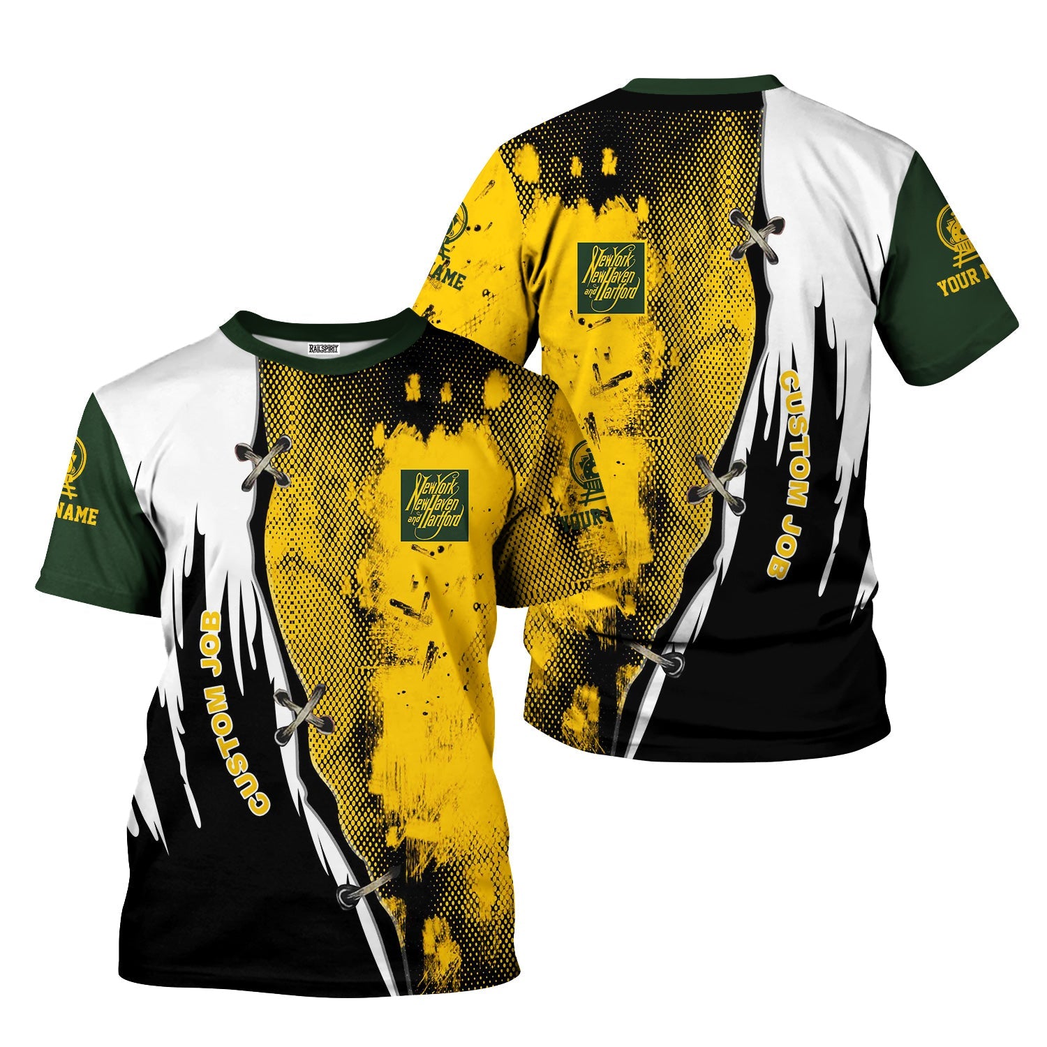 Railspirit Personalized New York, New Haven and Hartford Railroad T-Shirt Retro Stitches Design with Custom Position New Haven Railroad Train Shirt