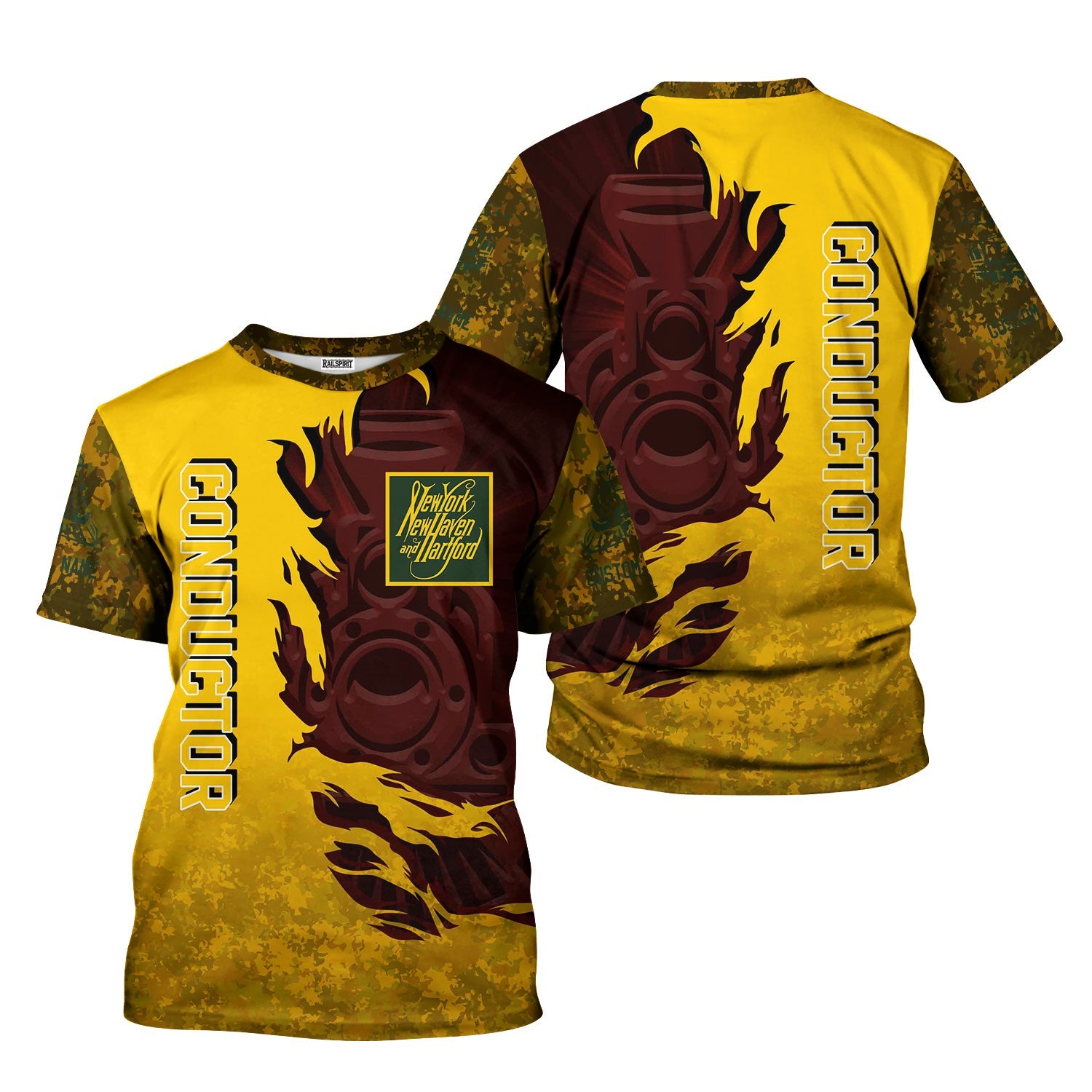 Railspirit Personalized New York, New Haven and Hartford Railroad T-Shirt Blazing Style with Custom Position New Haven Railroad Train Shirt