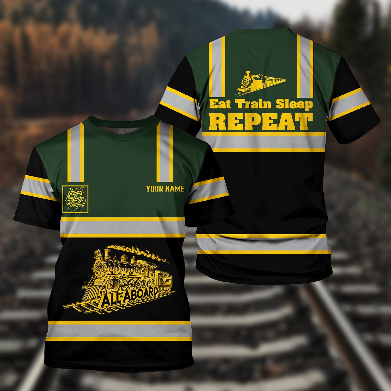 Railspirit Custom Name New York, New Haven and Hartford Railroad T Shirt Eat Train Sleep Repeat New Haven Railroad Printed Train Shirt
