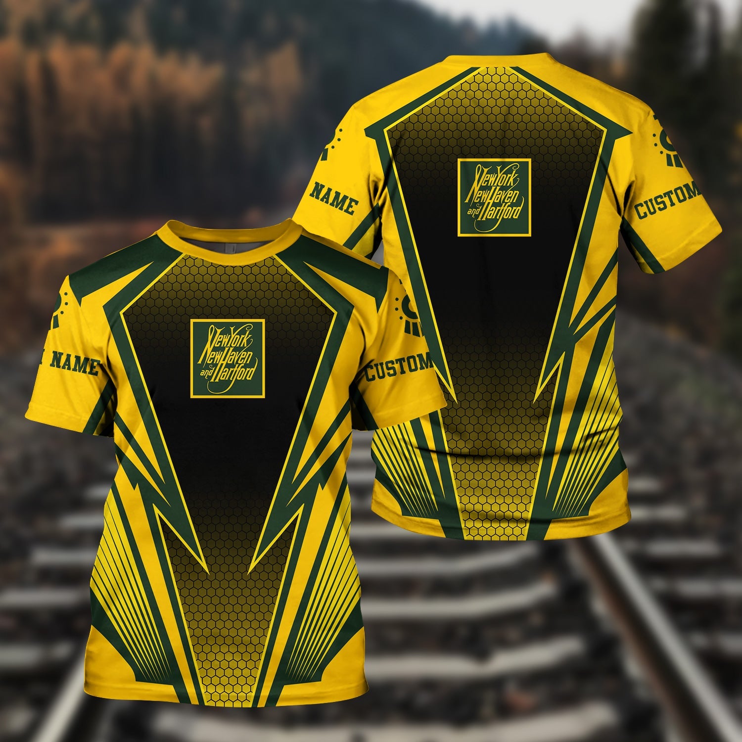 Railspirit Personalized New York, New Haven and Hartford Railroad T-Shirt Lightning Graphic Style New Haven Railroad Shirt Gift Idea For Train Lover