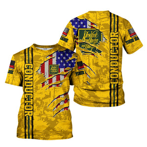 Railspirit Personalized New York, New Haven and Hartford Railroad T-Shirt USA Flag Claw Art with Custom Job New Haven Railroad Train Shirt