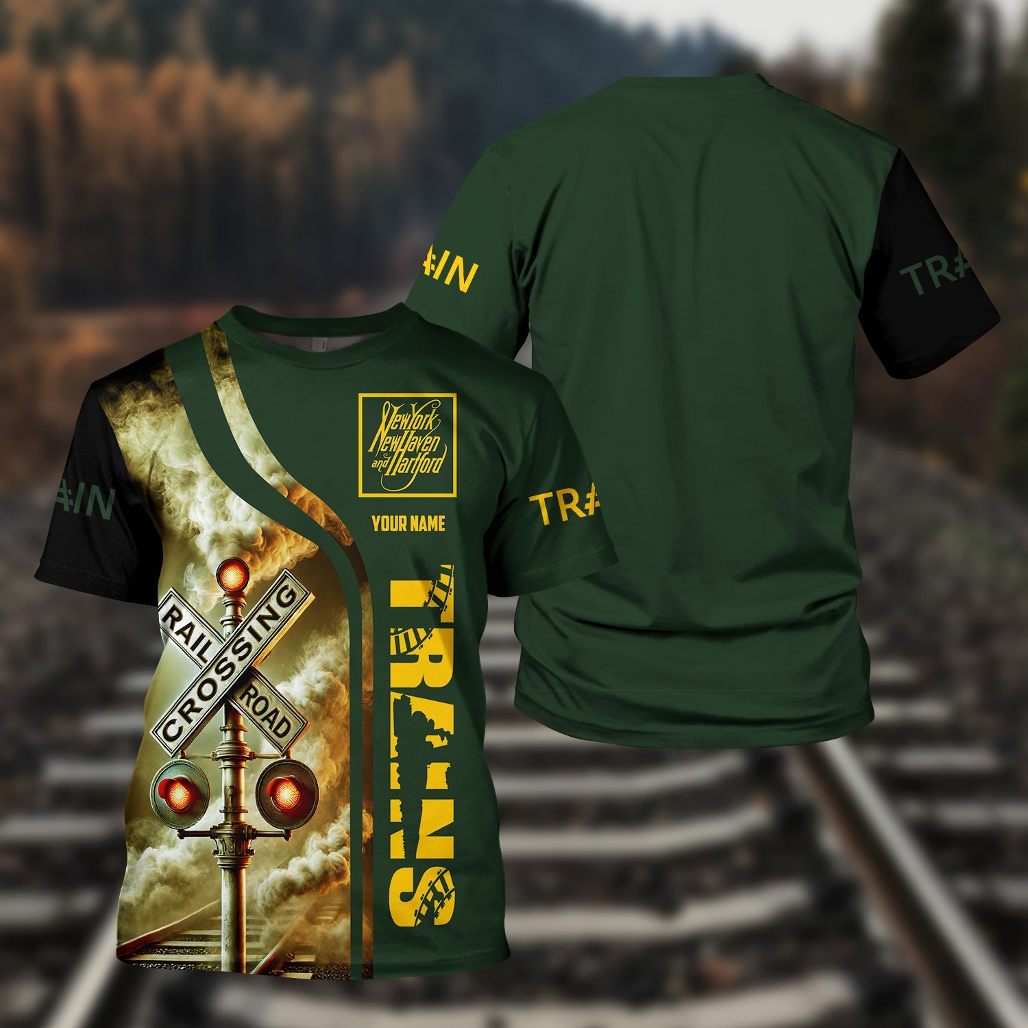 Railspirit Custom Name New York, New Haven and Hartford Railroad T Shirt Railroad Crossing Sign Train Shirt All Over Print
