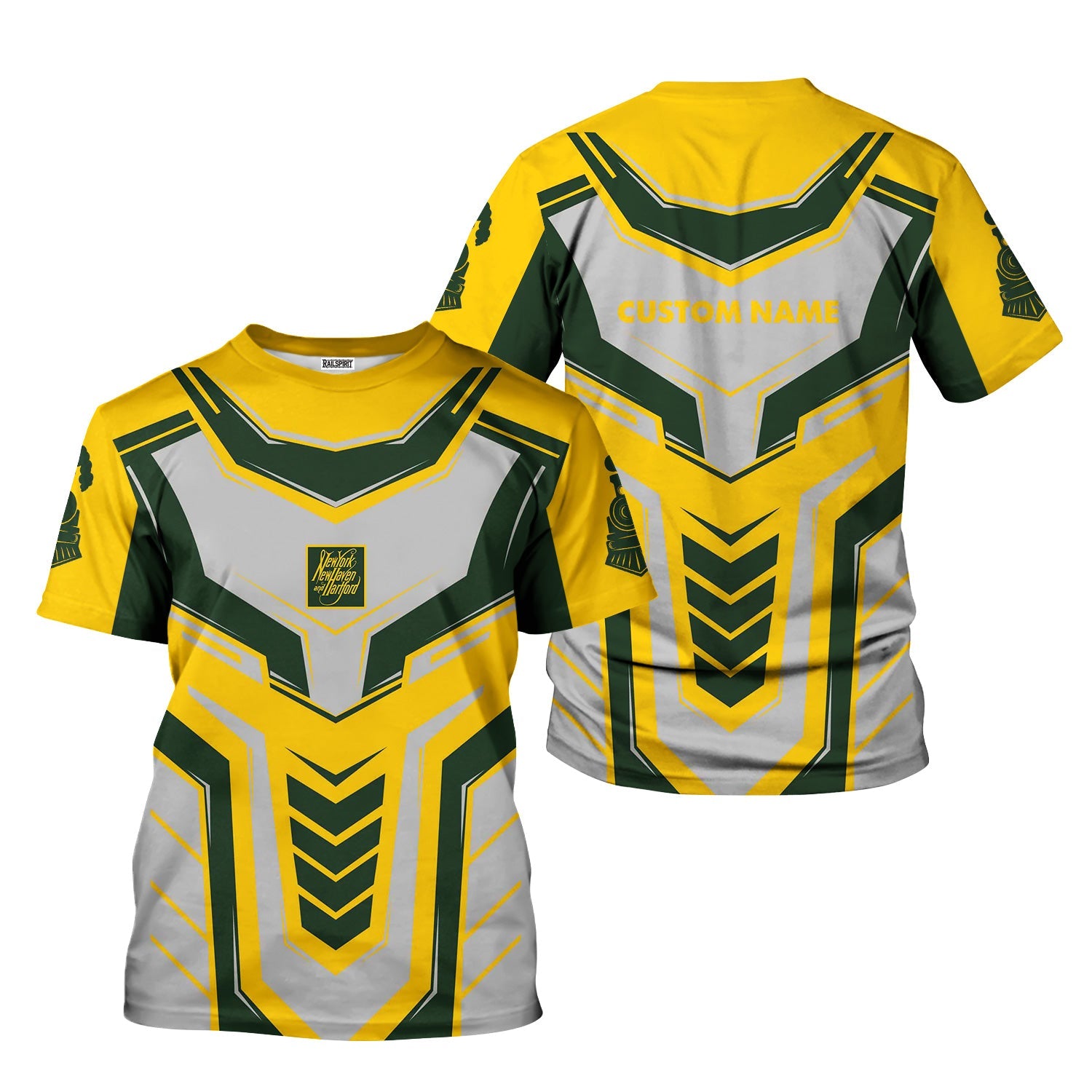 Railspirit Personalized New York, New Haven and Hartford Railroad T-Shirt Armor-Inspired Design New Haven Railroad Train Shirt All Over Print