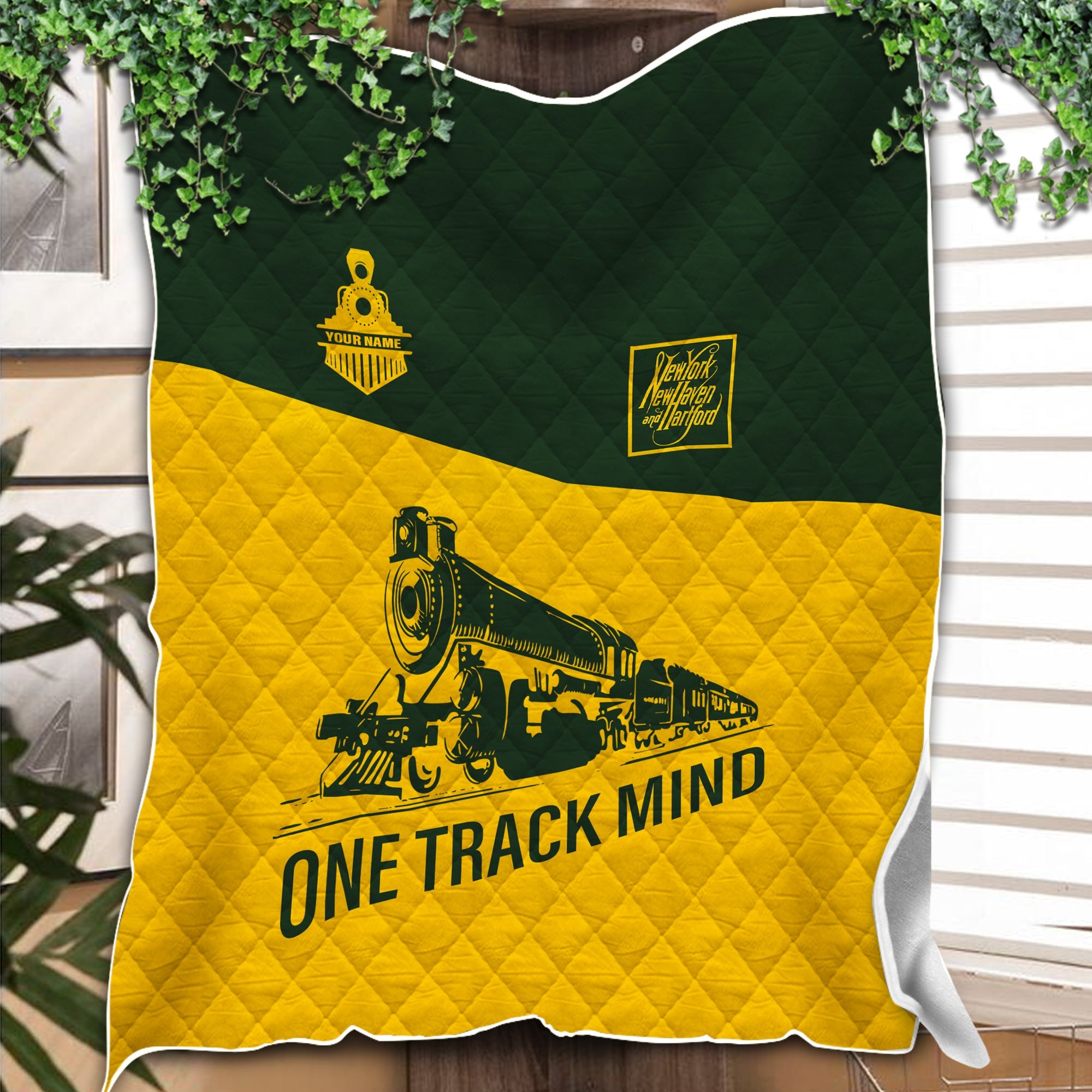 Railspirit Personalized New York, New Haven and Hartford Railroad Premium Quilt One Track Mind New Haven Railroad Train Premium Quilt Gift Idea For Train Lover