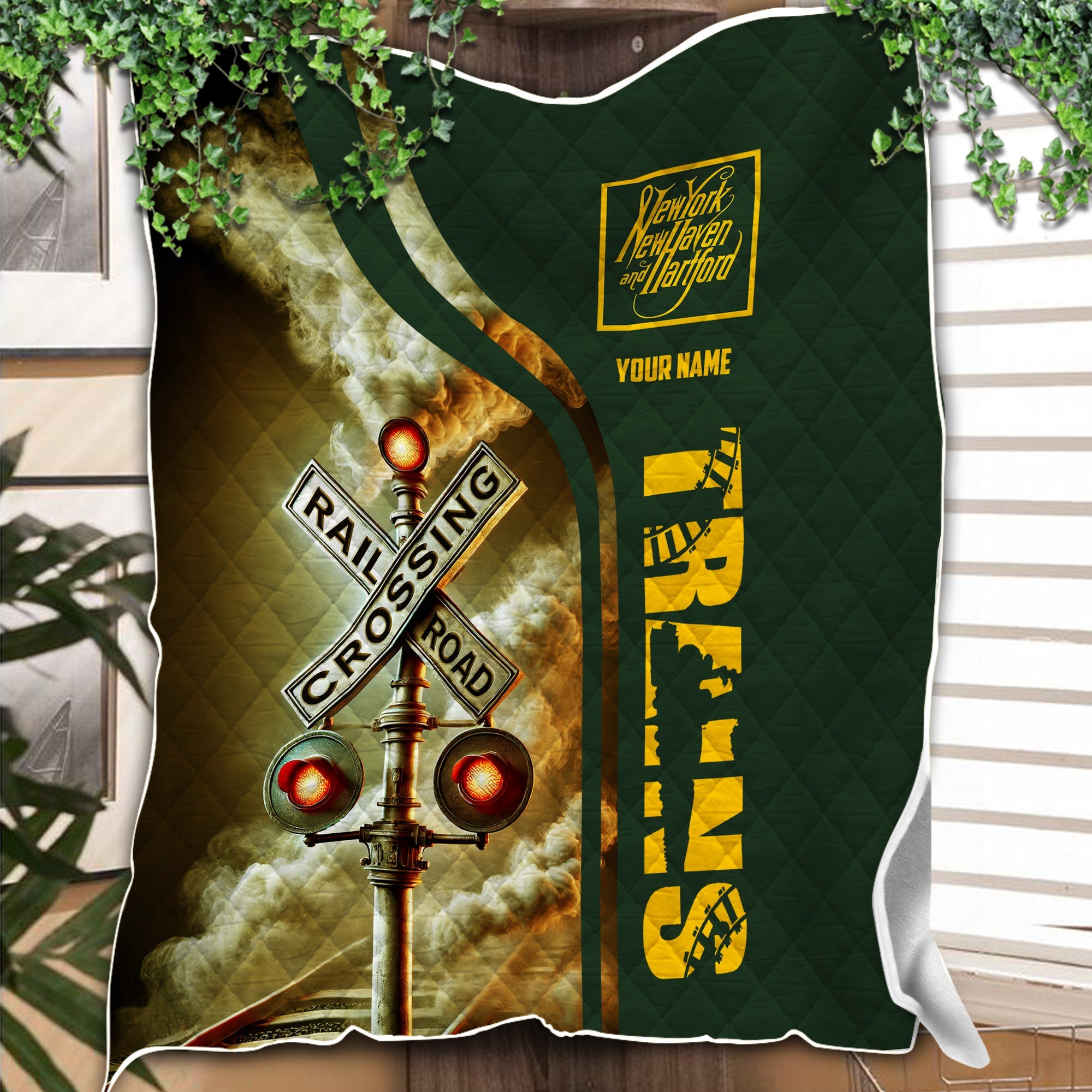 Railspirit Personalized New York, New Haven and Hartford Railroad Premium Quilts Railroad Crossing Sign New Haven Railroad Quilts All Over Print