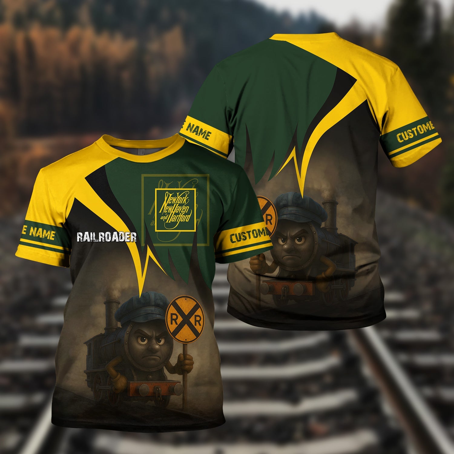 Railspirit Personalized New York, New Haven and Hartford Railroad T-Shirt Angry Train New Haven Railroad T-Shirt Gift Idea For Train Lover