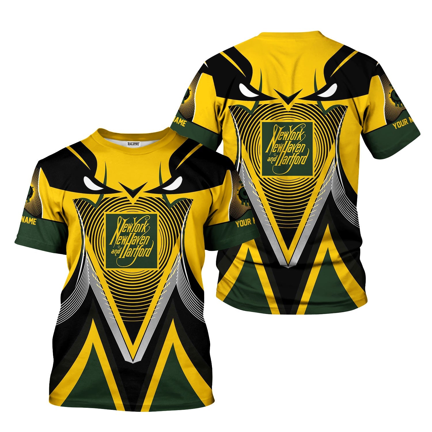 Railspirit Personalized New York, New Haven and Hartford Railroad T-Shirt Vibrant Graphic Pattern New Haven Railroad Shirt For Train Enthusiasts