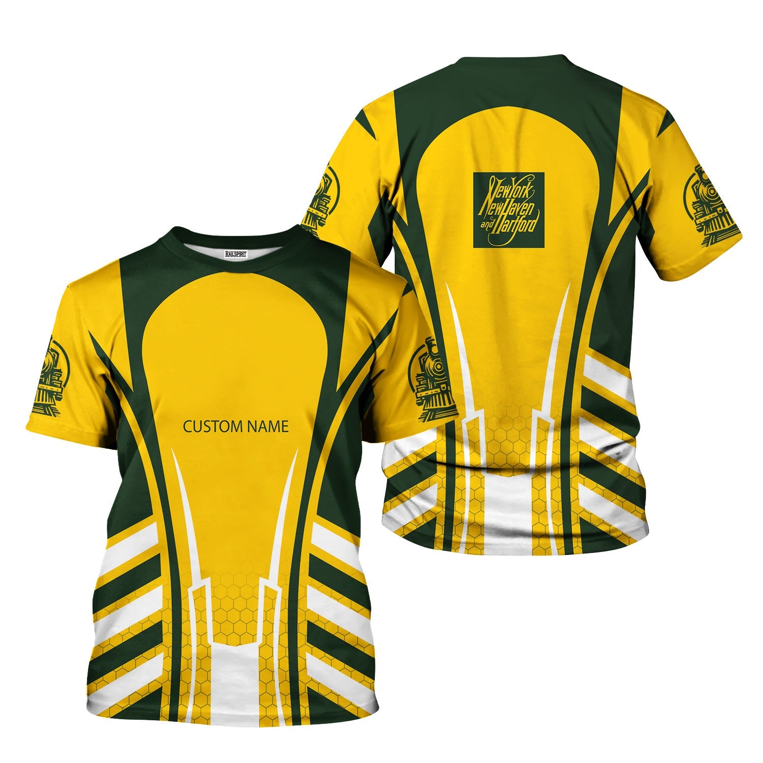 Railspirit Personalized New York, New Haven and Hartford Railroad T-Shirt Striped Railroad Style New Haven Railroad Train Shirt All Over Print