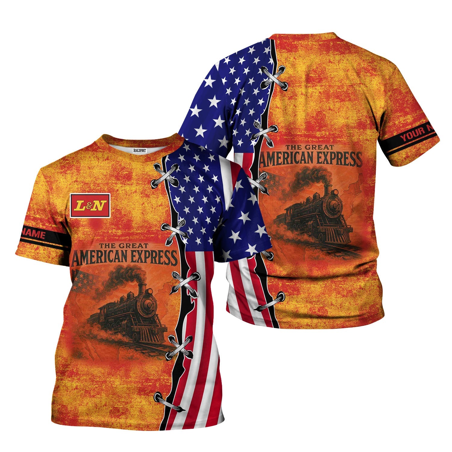 Railspirit Personalized Louisville and Nashville Railroad T-Shirt Retro American Express Train With USA Flag L&N Shirt