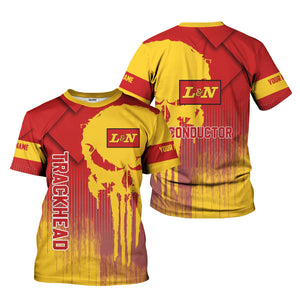 Railspirit Personalized Louisville and Nashville Railroad T-Shirt Skull Design with Custom Job L&N Train Shirt for Trackhead Crew
