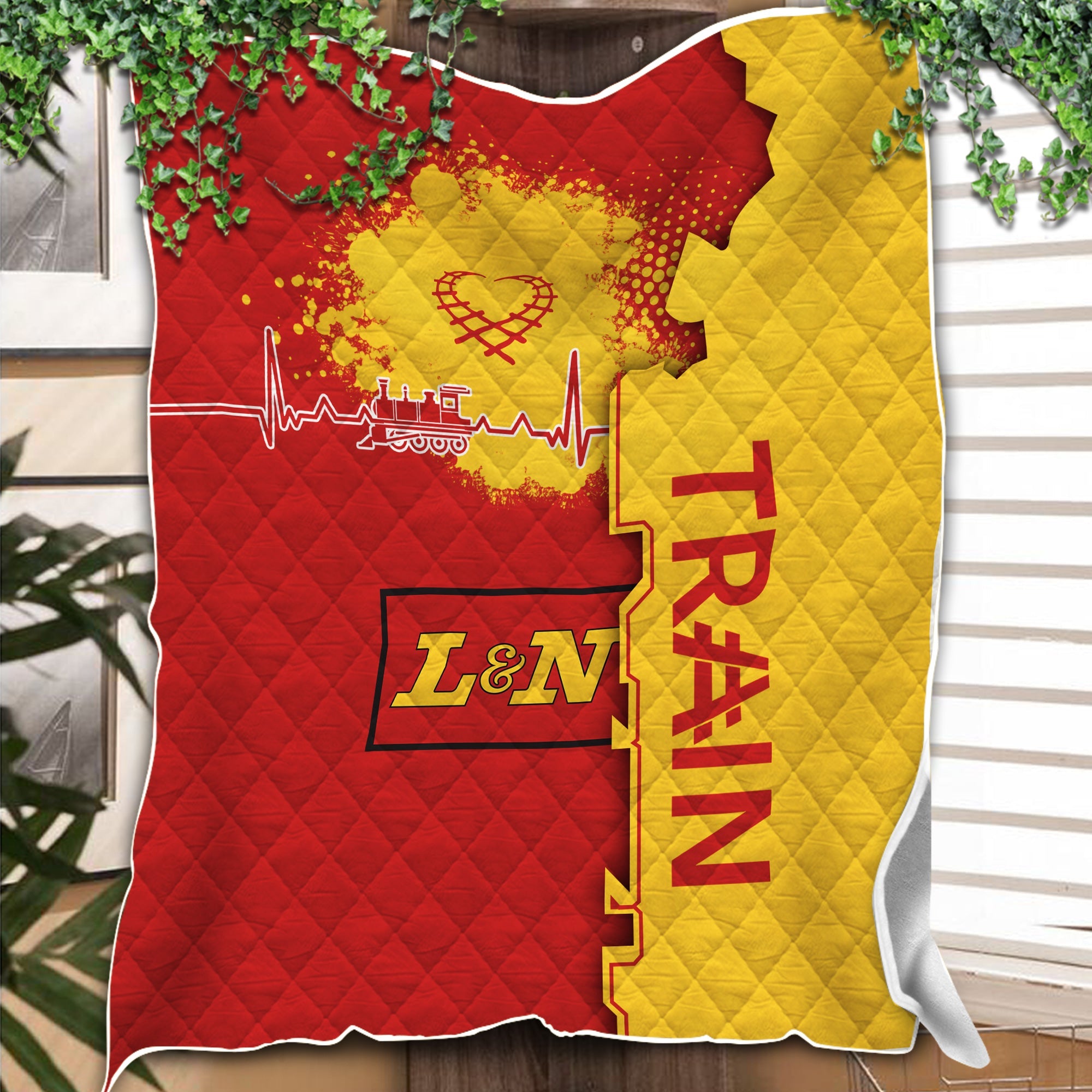 Railspirit Louisville and Nashville Railroad Premium Quilts Engine Heartbeat and Track Love Style L&N Quilts Gift Idea For Train Lovers