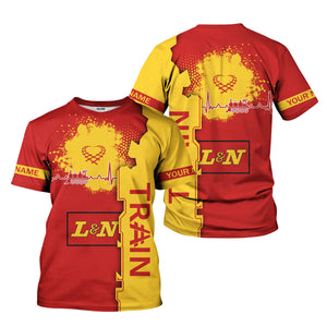 Railspirit Personalized Louisville and Nashville Railroad T-Shirt Engine Heartbeat and Track Love Style L&N Shirt Gift Idea For Train Lovers
