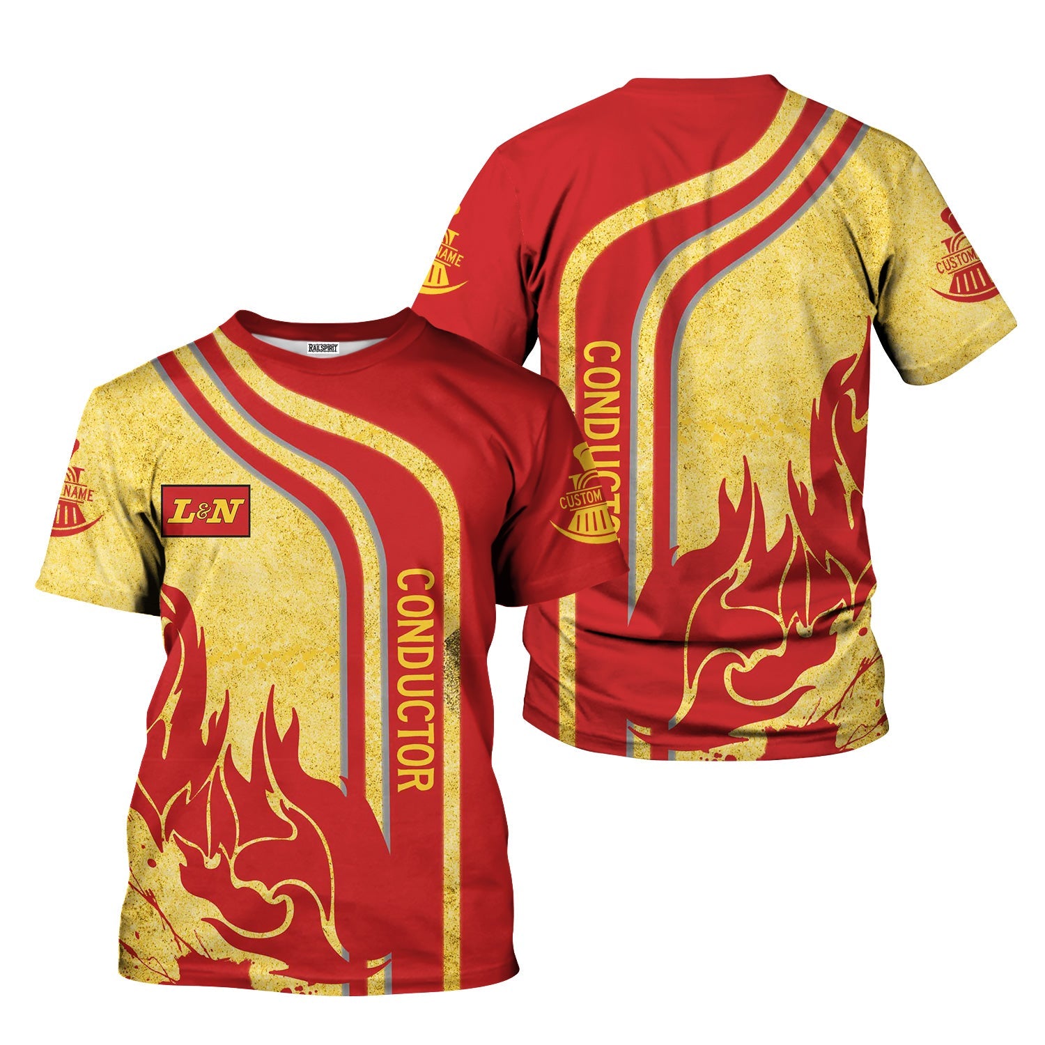 Railspirit Personalized Louisville and Nashville Railroad T-Shirt Flame Design with Custom Job Position L&N Train Shirt