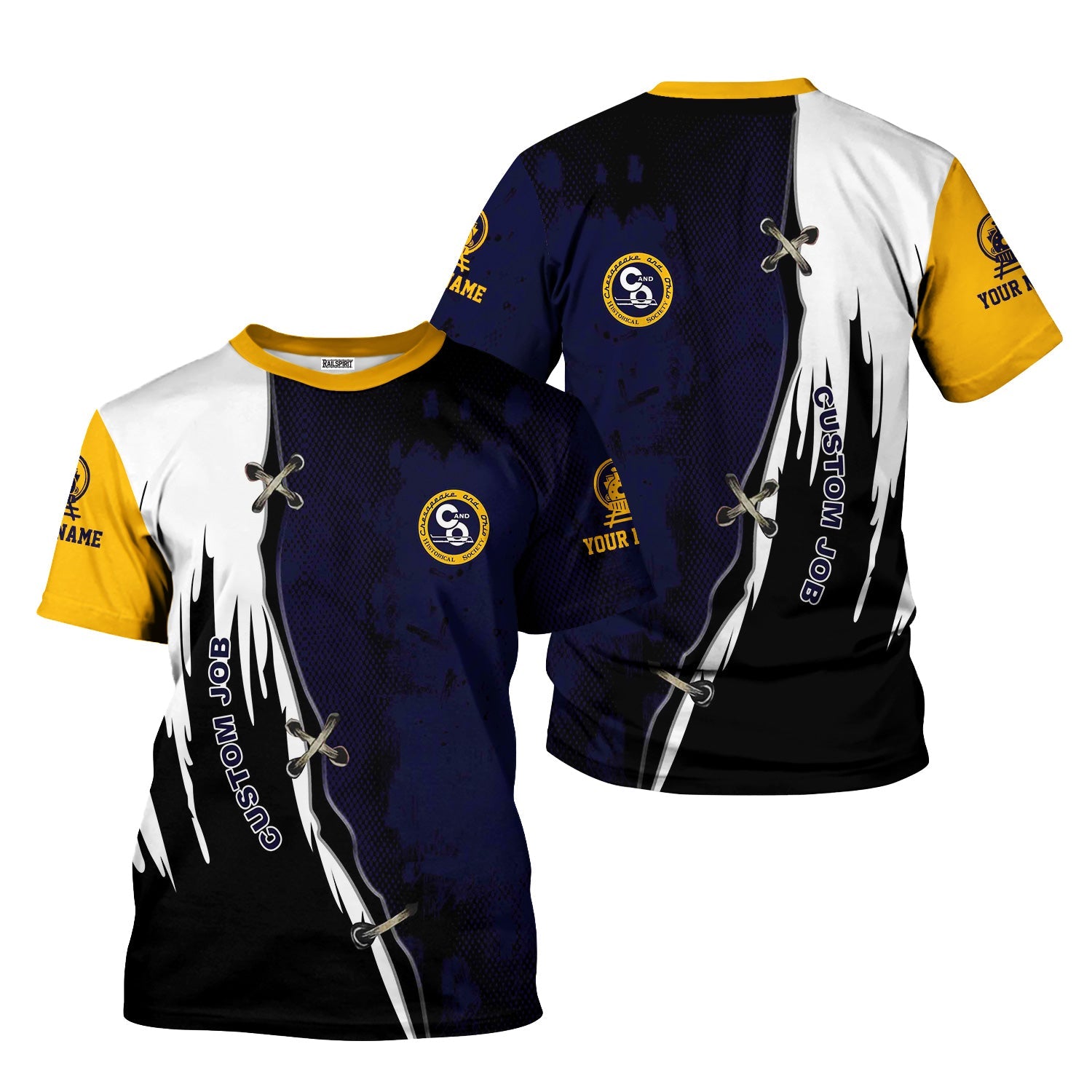 Railspirit Personalized Chesapeake and Ohio Railway T-Shirt Retro Stitches Design with Custom Position C&O Train Shirt