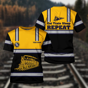 Railspirit Custom Name Chesapeake and Ohio Railway T Shirt Eat Train Sleep Repeat C&O Printed Train Shirt