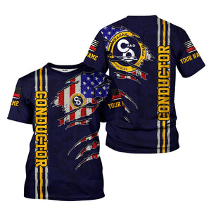 Railspirit Personalized Chesapeake and Ohio Railway T-Shirt USA Flag Claw Art with Custom Job C&O Train Shirt