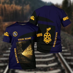 Railspirit Personalized Chesapeake and Ohio Railway T-Shirt All Aboard Steam Train Movie Projector Style C&O Shirt