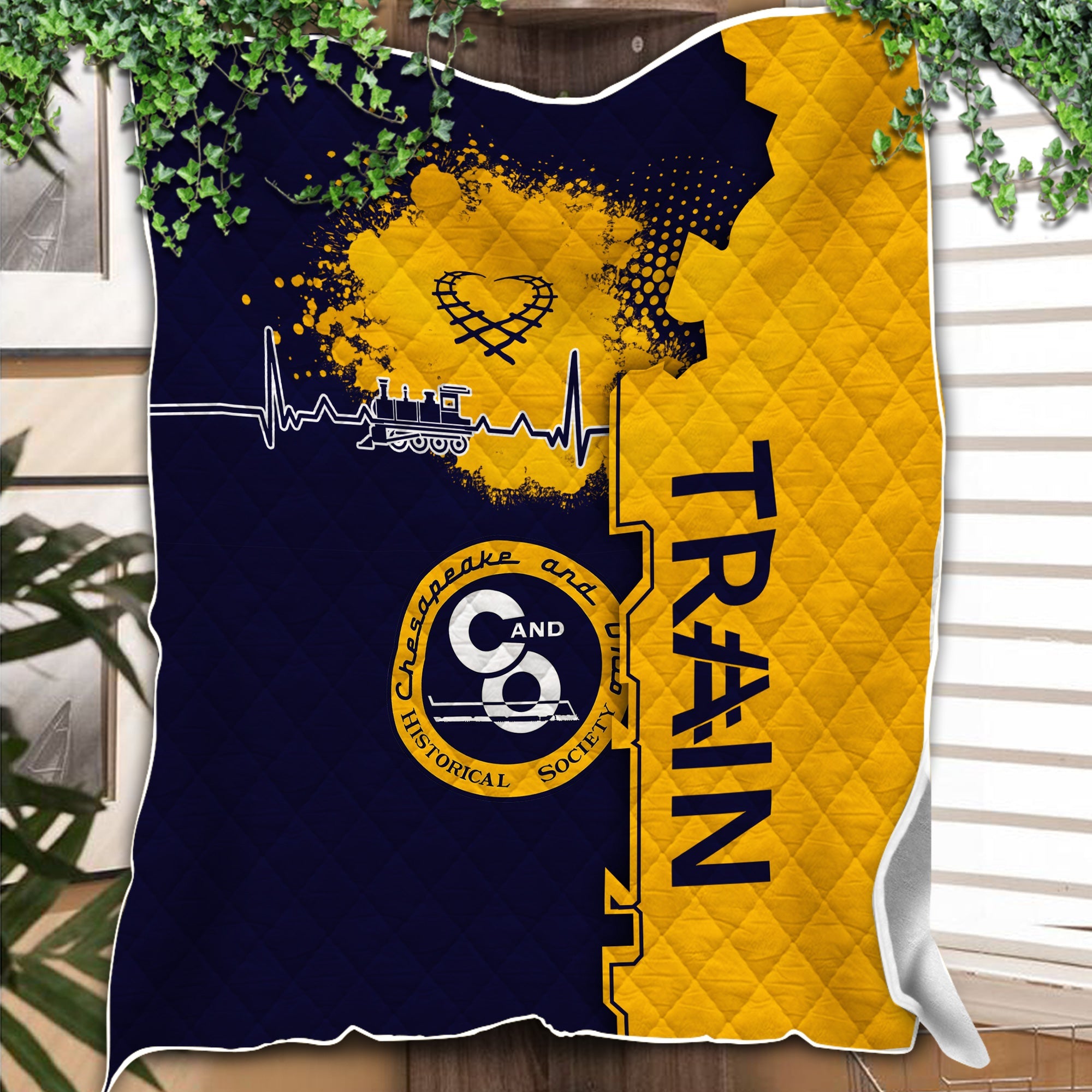 Railspirit Chesapeake and Ohio Railway Premium Quilts Engine Heartbeat and Track Love Style C&O Quilts Gift Idea For Train Lovers