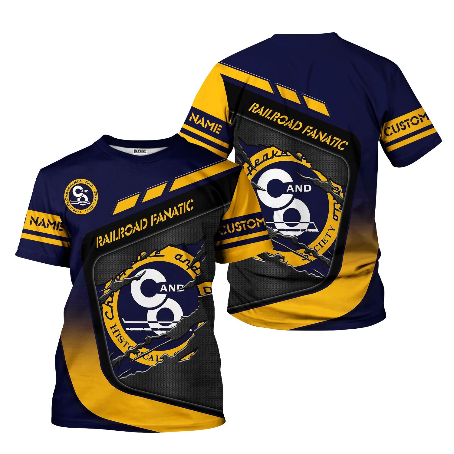 Railspirit Personalized Chesapeake and Ohio Railway T-Shirt Ripped Texture Style C&O Train Shirt For Railroad Fanatic