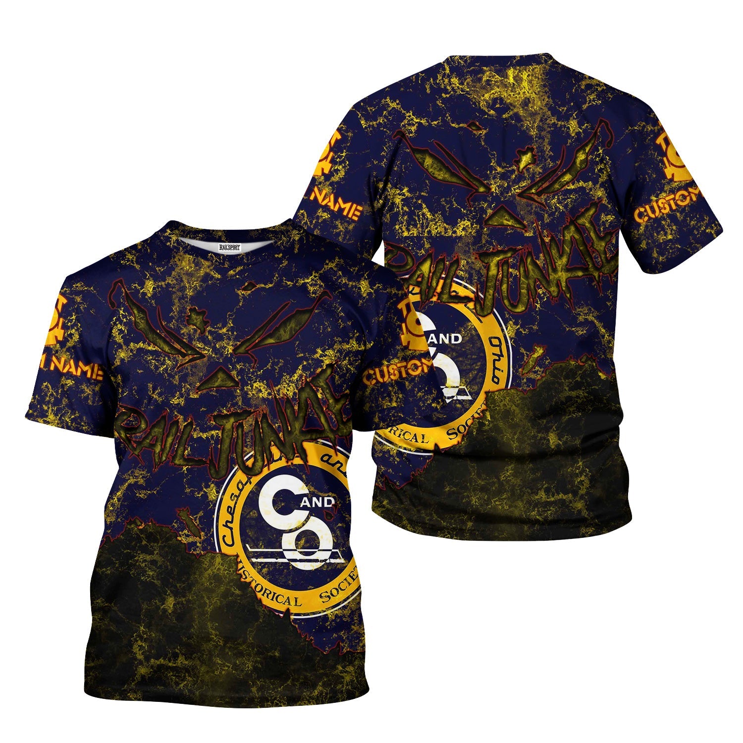 Railspirit Personalized Chesapeake and Ohio Railway T-Shirt Torn Graphic Style C&O Train Shirt For Rail Junkie