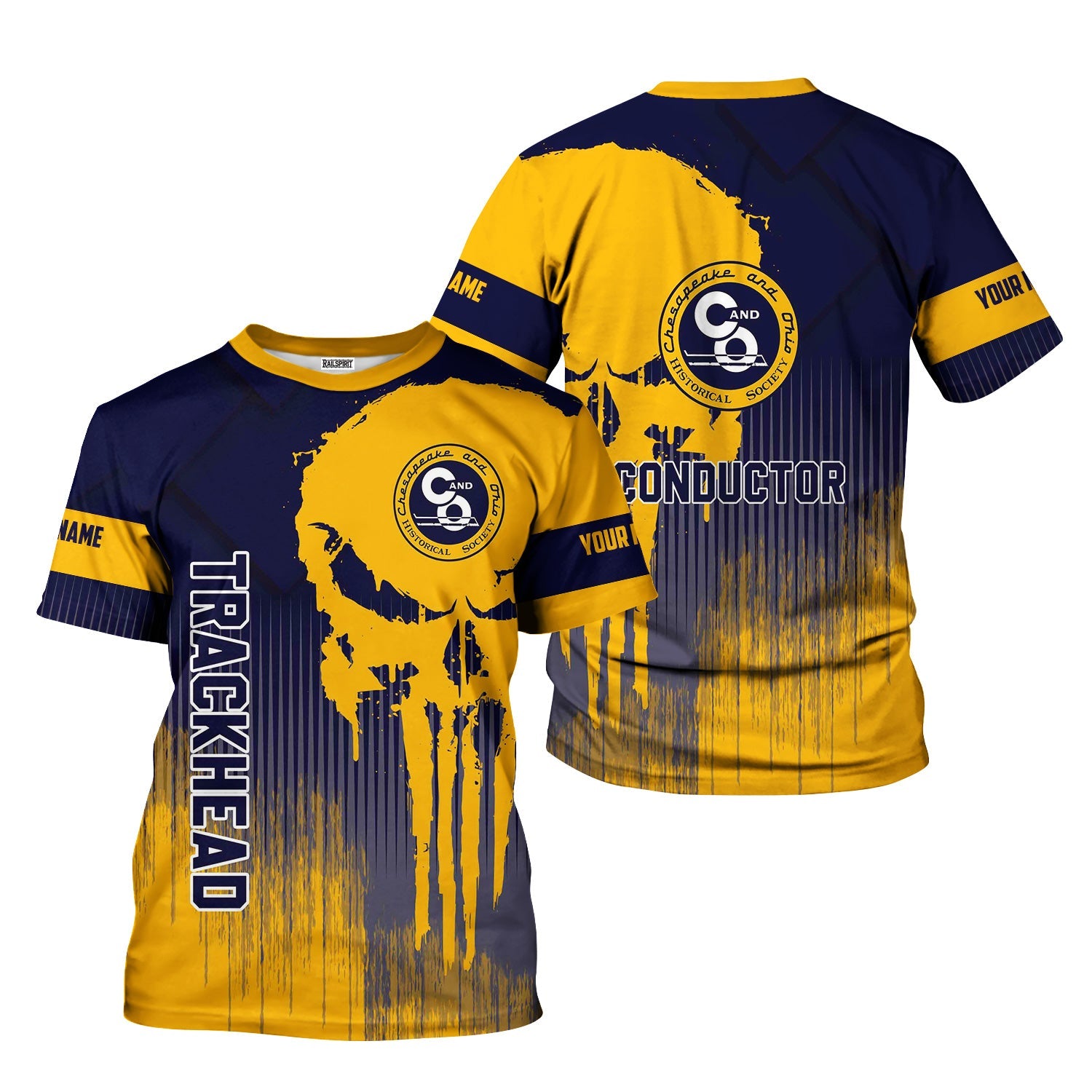 Railspirit Personalized Chesapeake and Ohio Railway T-Shirt Skull Design with Custom Job C&O Train Shirt for Trackhead Crew