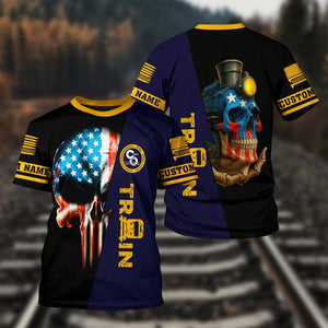 Railspirit Personalized Chesapeake and Ohio Railway T-Shirt Train Skull American Flag C&O Shirt All Over Print