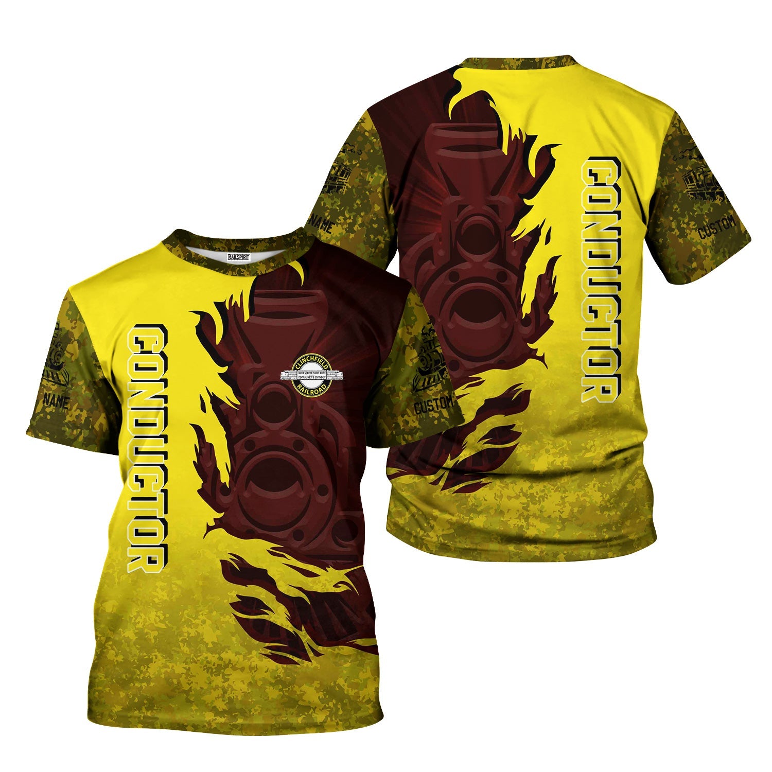 Railspirit Personalized Clinchfield Railroad T-Shirt Blazing Style with Custom Position Train Shirt