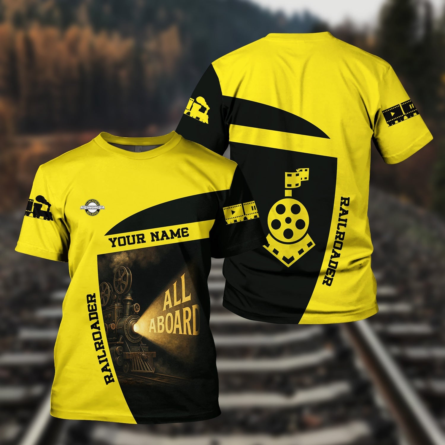 Railspirit Personalized Clinchfield Railroad T-Shirt All Aboard Steam Train Movie Projector Style Shirt