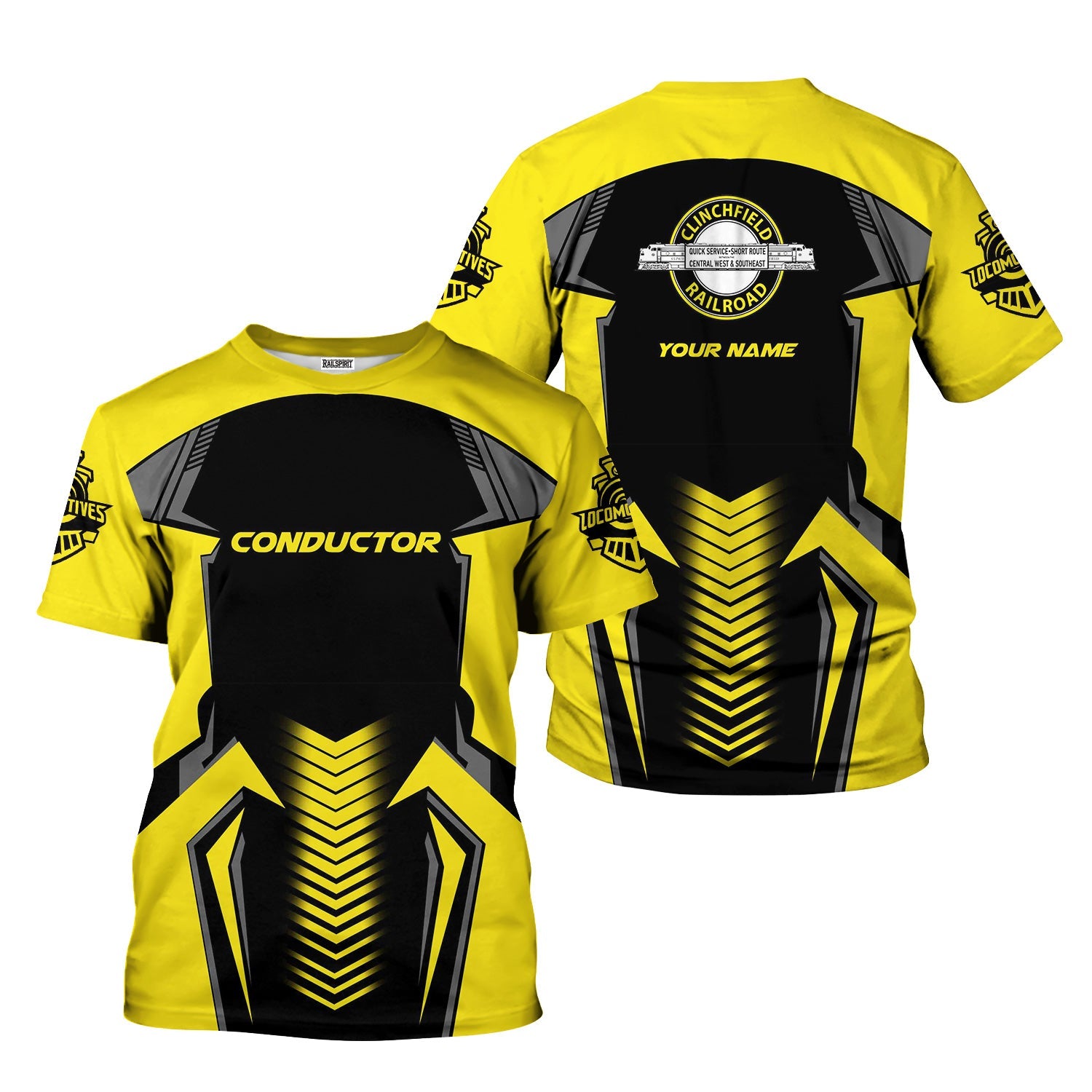 Railspirit Personalized Clinchfield Railroad T-Shirt Standout Style with Custom Position Train Shirt