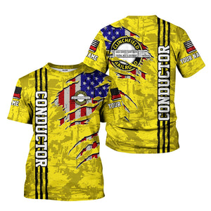 Railspirit Personalized Clinchfield Railroad T-Shirt USA Flag Claw Art with Custom Job Train Shirt